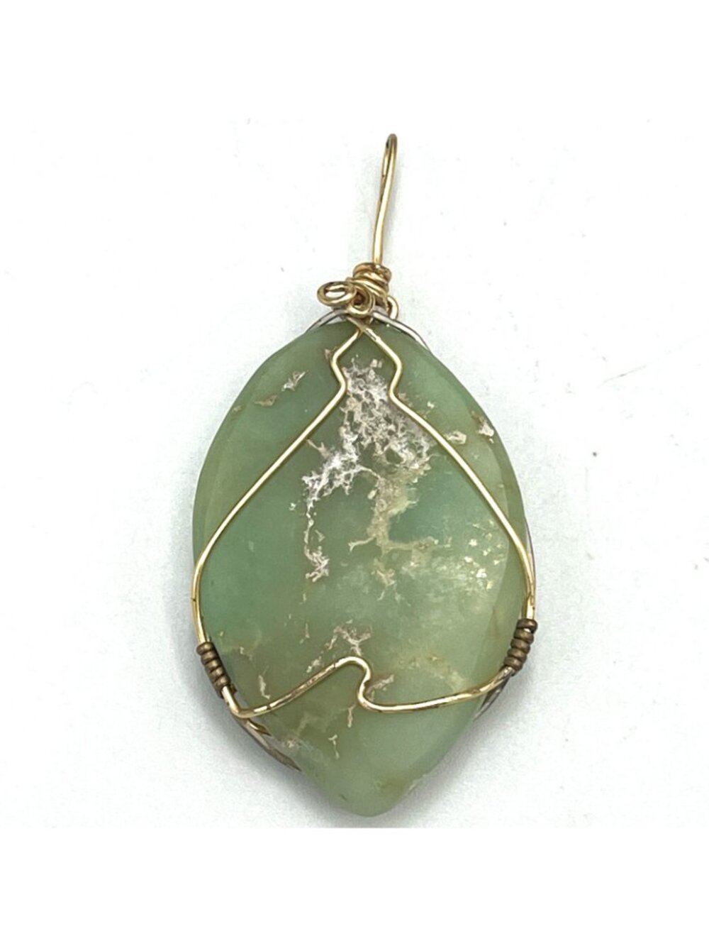 Large Green Stone Gold Tone Wire Wrapped Pendant Artisan Statement Bohemian 2.5" - Picture 3 of 10